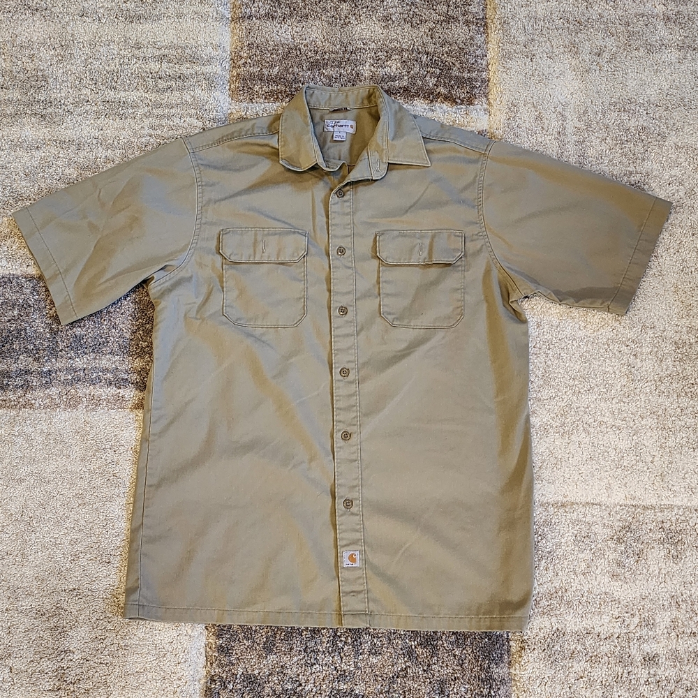 Carhartt Men’s Large Work Shirt Khaki Short Sleeve Button Front Relaxed